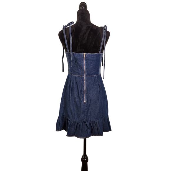 DAY + MOON Denim Mini Dress with Ruffle Hem, Size Medium - Picture 3 of 13